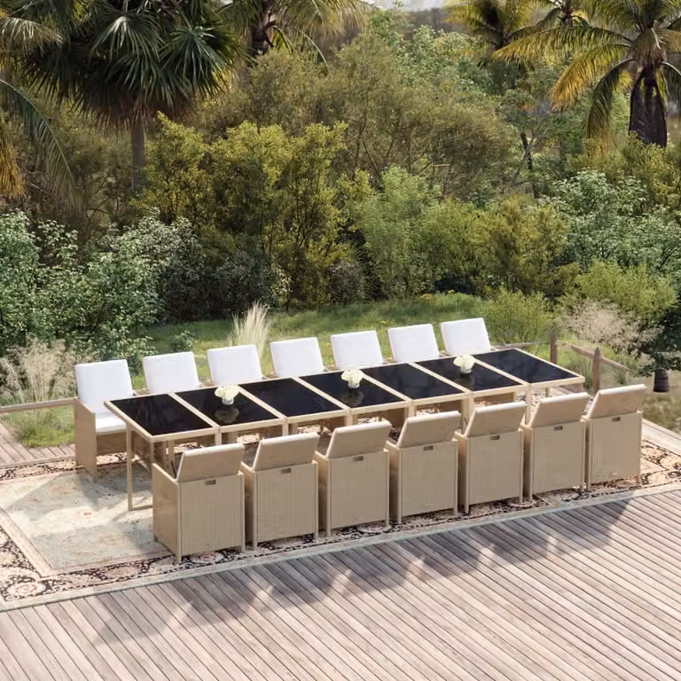 Maison Exclusive - Set da pranzo da giardino da 15 pezzi con cuscini in polyrattan beige