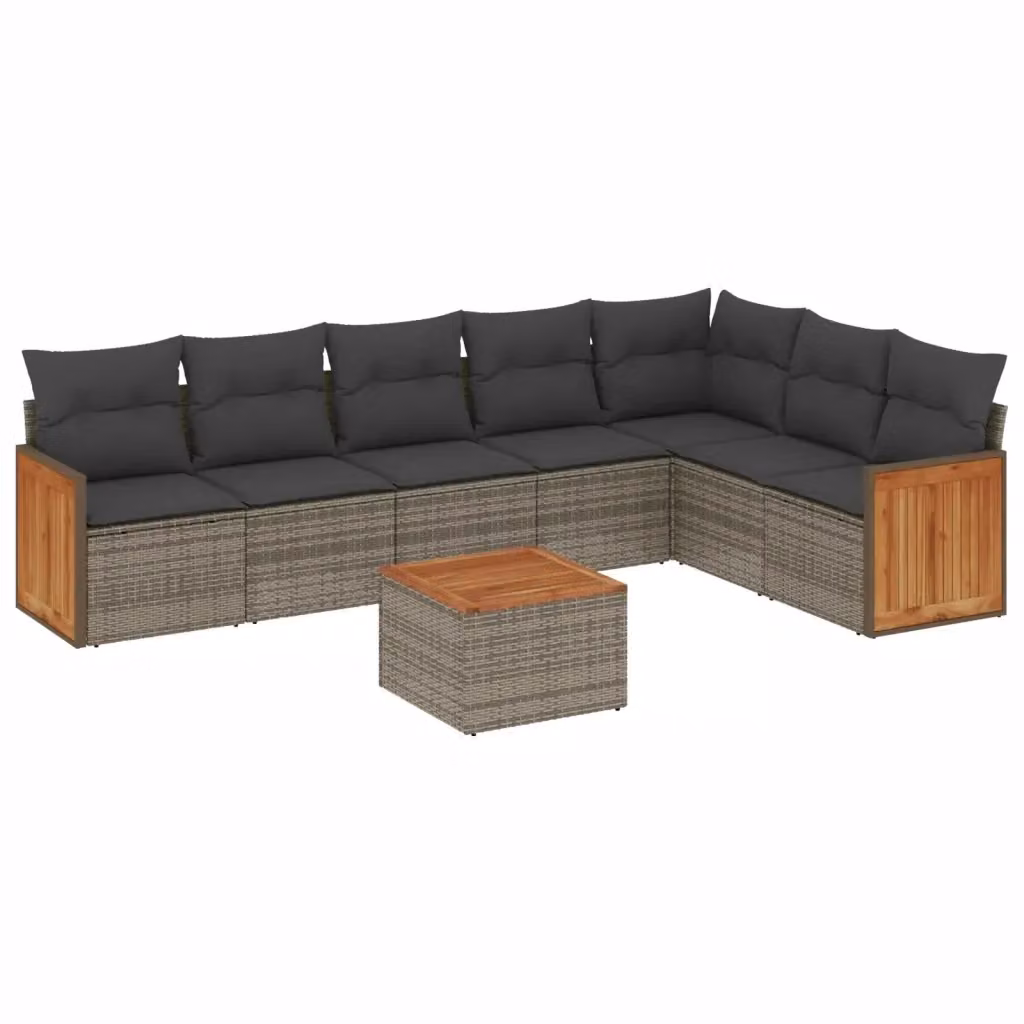 Set Divano da Giardino a L VIDAXL in Polyrattan Grigio con 8 Cuscini – 2