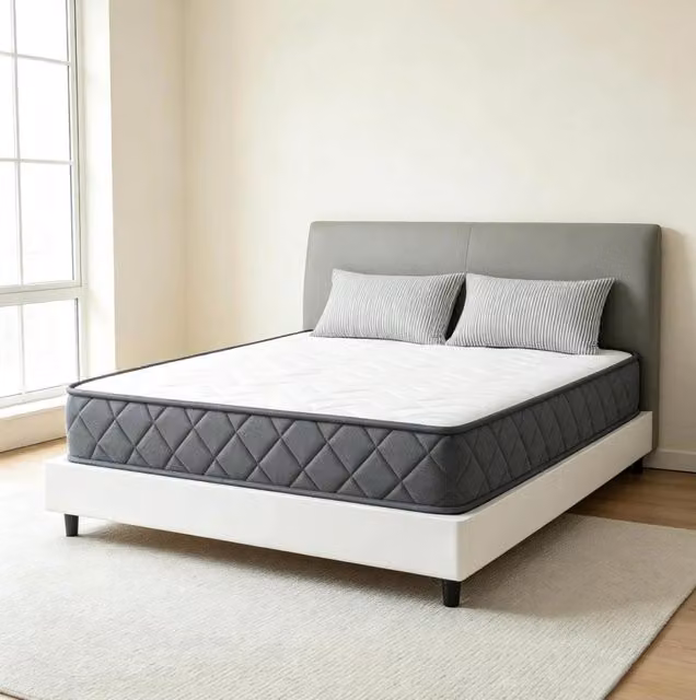 Materasso 160x200x20 cm in schiuma e poliestere bianco e grigio –