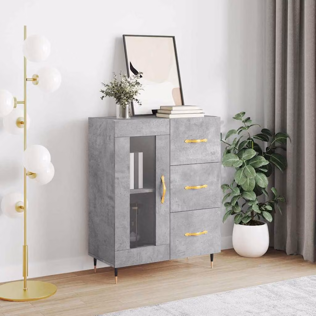 Credenza vidaXL in legno multistrato e metallo, colore grigio, L: 69,5 cm, P: 34 cm, H: 90 cm