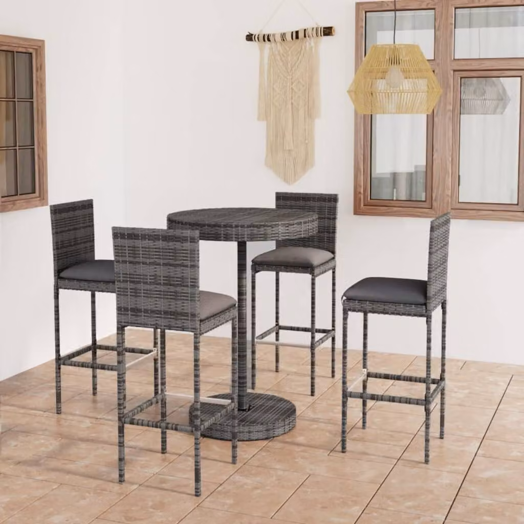 Maison Exclusive - Set da Bar da Giardino 5 pz con Cuscini in Polyrattan Grigio