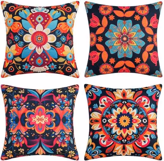 Set di 4 federe Boho - Design etnico - 40 x 40 cm - Rivestimento in poliestere