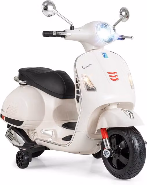 Moto elettrica VESPA per bambini con luci e suoni, colore bianco, L 101 cm x P 46 cm x H 75 cm