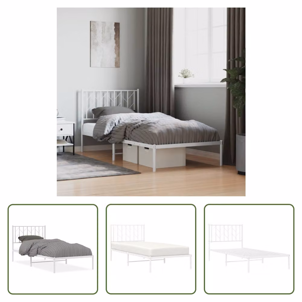 The Living Store Struttura letto con testiera in metallo bianco 90x200 cm