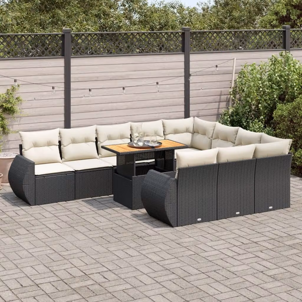 Maison Exclusive - Set Divani da Giardino 11 pz con Cuscini in Polyrattan Nero