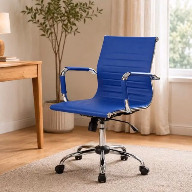 Poltrona da Ufficio DMORA Pictont con Ruote e Braccioli, Grigio e Blu, L/P/H: 63 x 54 x 116 cm – 1
