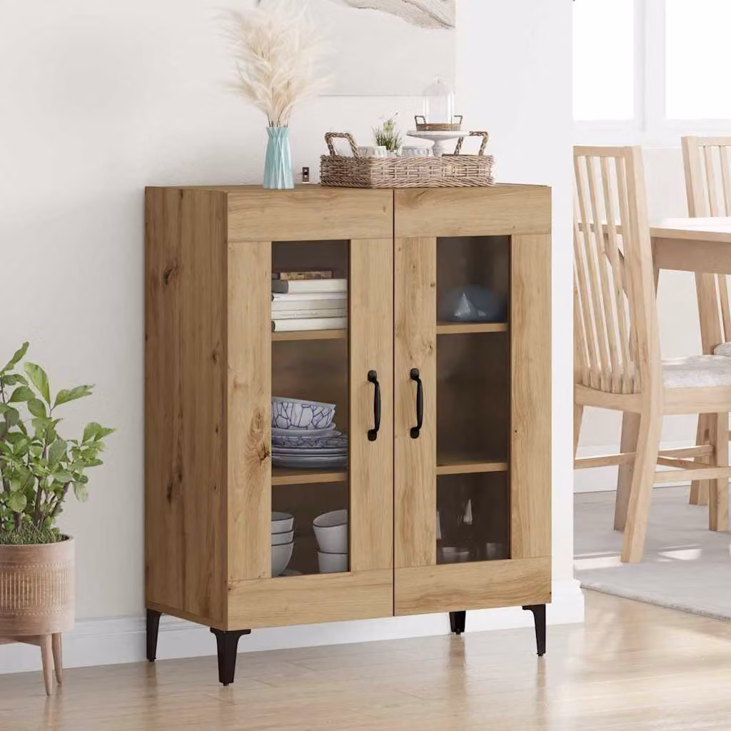 Credenza moderna vidaXL in rovere e metallo, colore marrone, L: 69,5 cm, P: 34 cm, H: 90 cm