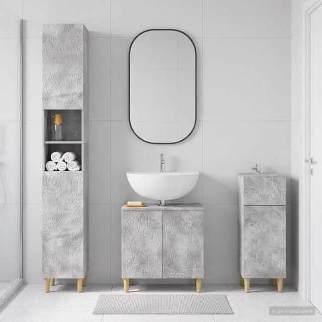 Set di armadietti da bagno in 3 pezzi DELFT Grigio Cemento 3417867