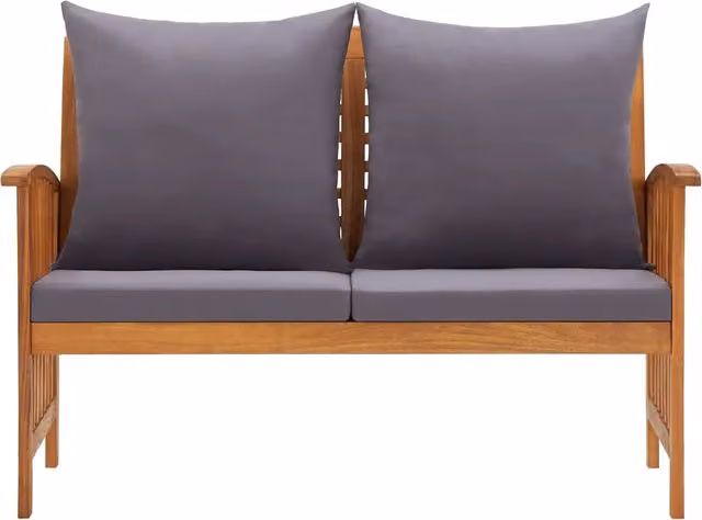 Panca da giardino Design Mania in legno di acacia oliato con cuscini grigi, L: 119 cm