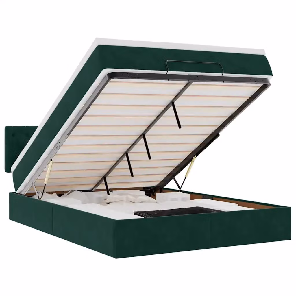 Letto con contenitore a sollevamento vidaXL in velluto verde e bianco con materasso L: 190 cm, P: 140 cm, H: 88 cm – 2