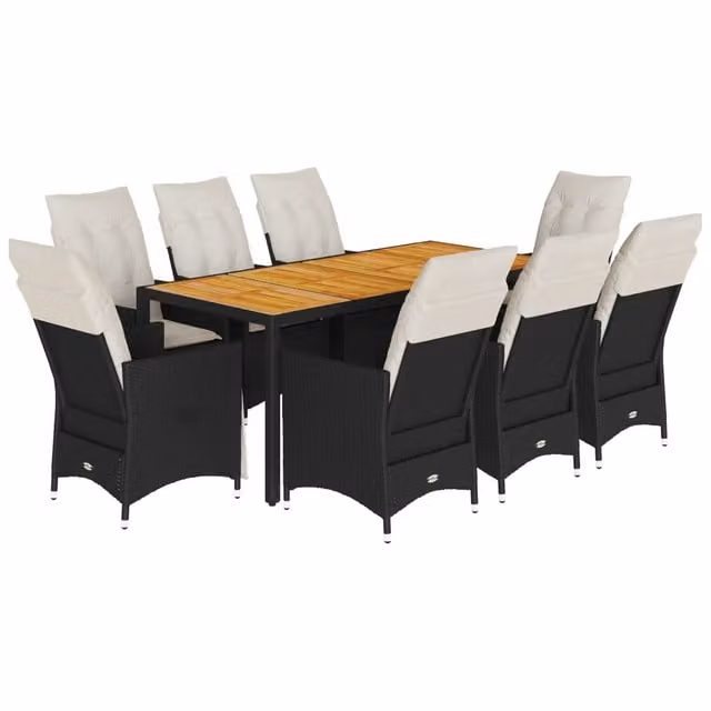 Set da pranzo da giardino vidaXL in legno di acacia e polyrattan nero e bianco con 9 pezzi