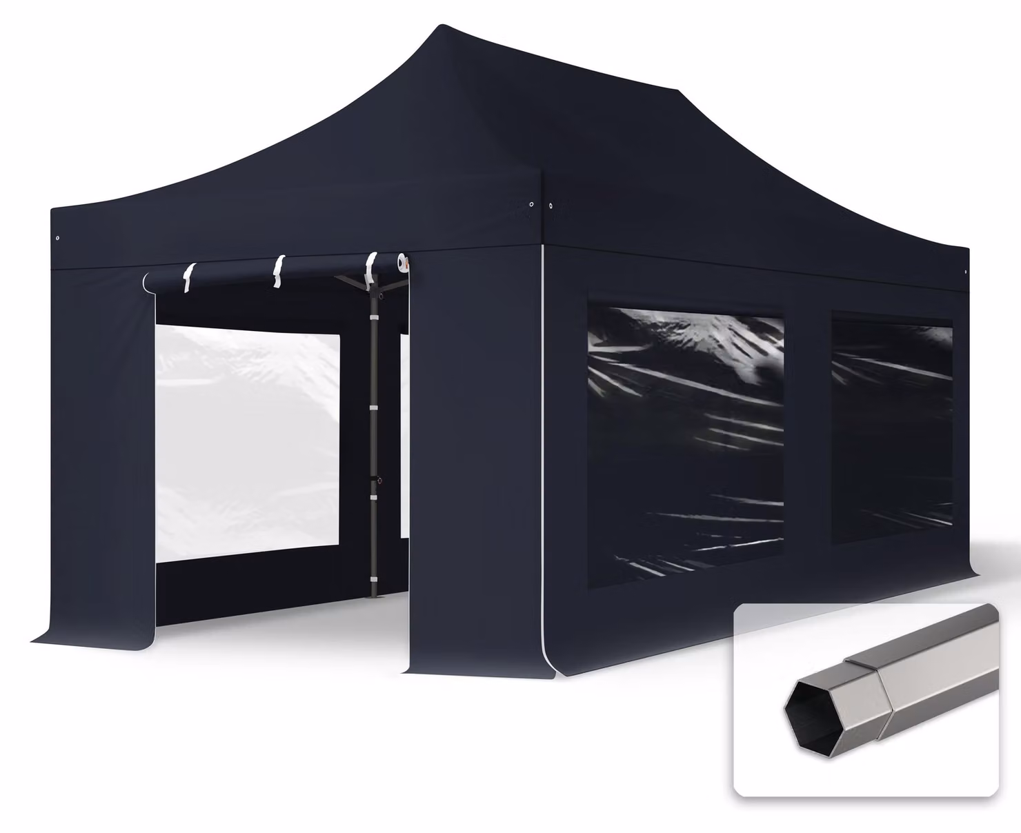 TOOLPORT 3x6m gazebo pieghevole con laterali (finestre panoramiche), PREMIUM acciaio, nero