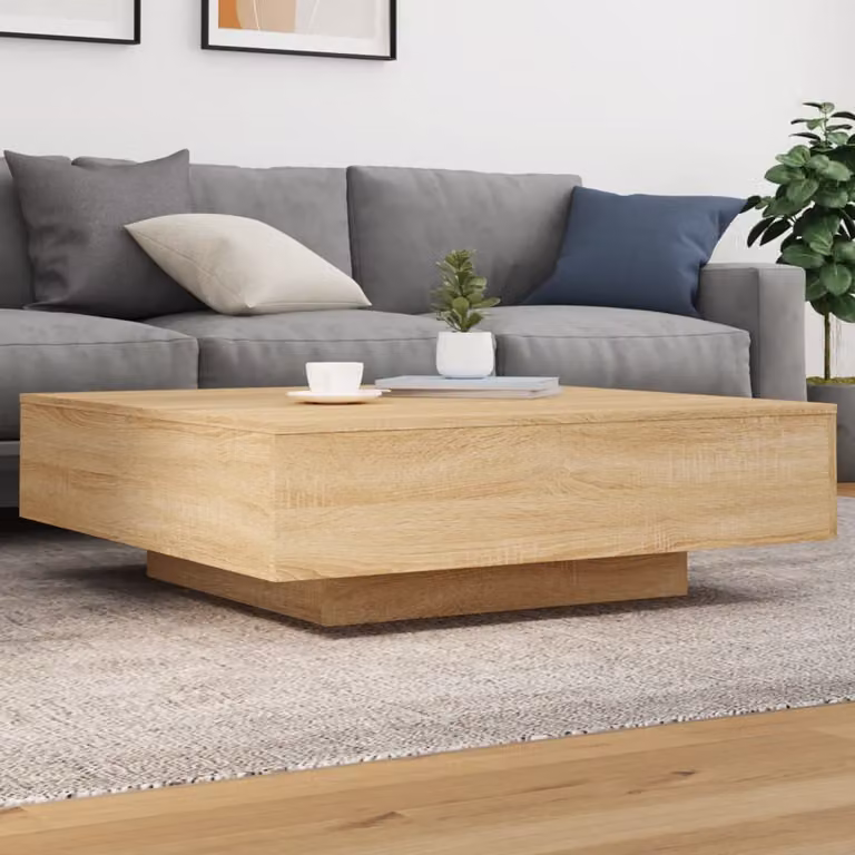 Tavolino da salotto moderno vidaXL in legno color rovere, L/P/H: 100 x 100 x 31 cm