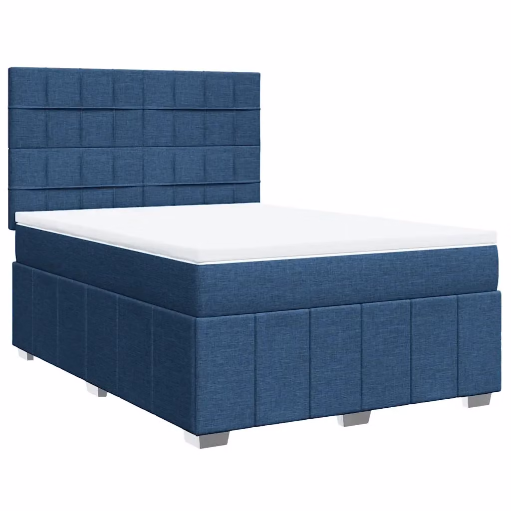 Letto Ibrido vidaXL con Giroletto a Molle e Materasso Blu e Bianco in Tessuto L/P/H: 160 x 200 cm – 2