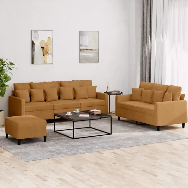 Set di Divani 3 pz con Cuscini Marrone in Velluto 3201737