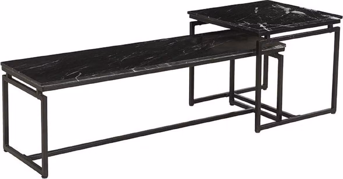 Casa Padrino Tavolino set di 2 nero - Tavoli da salotto in metallo con piano in marmo - Mobili da salotto - Mobili