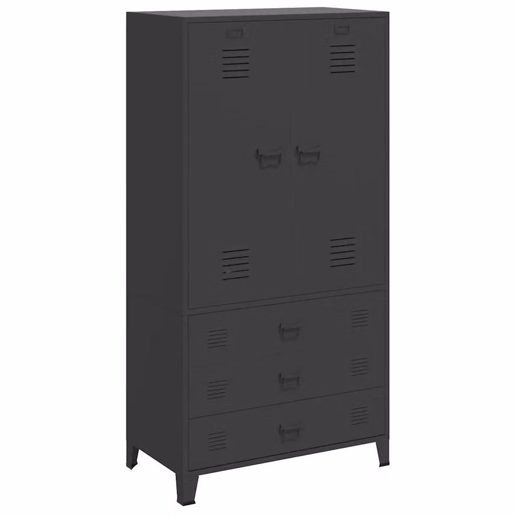 Armadio Industriale vidaXL in Metallo Nero Opaco con Cassetti e Ripiani L: 90 cm, P: 50 cm, H: 180 cm – 2