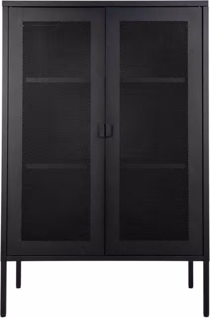 Armadio Melbourne in acciaio nero con 2 ante a rete, stile industrial, L: 80 cm, P: 40 cm, H: 120 cm