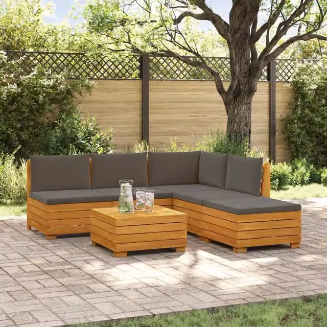 6 pz Set di divani da esterno Legno di Acacia Massello Marrone 3403114