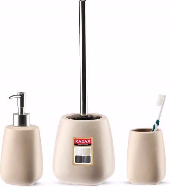 Set da bagno KADAX, set da bagno con dispenser di sapone, spazzolino e bicchiere, beige, 3 in 1