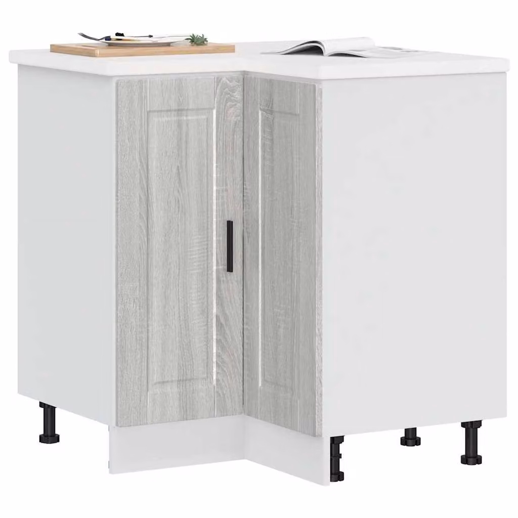 Base ad angolo per cucina moderna vidaXL in legno e MDF, Grigio Sonoma e Bianco, L/P/H: 75,5 x 81,5 x 75,5 cm