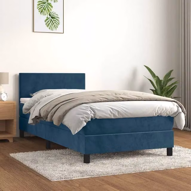 Giroletto a Molle con Materasso Blu Scuro 100x200 cm in Velluto 3141171