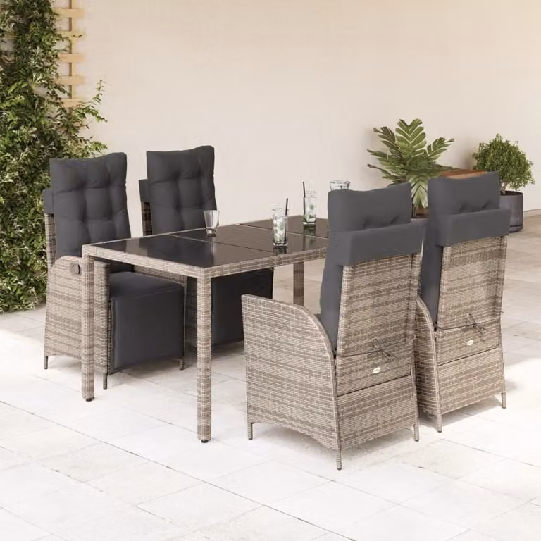 Maison Exclusive - Set da Pranzo da Giardino 5 pz con Cuscini in Polyrattan Grigio