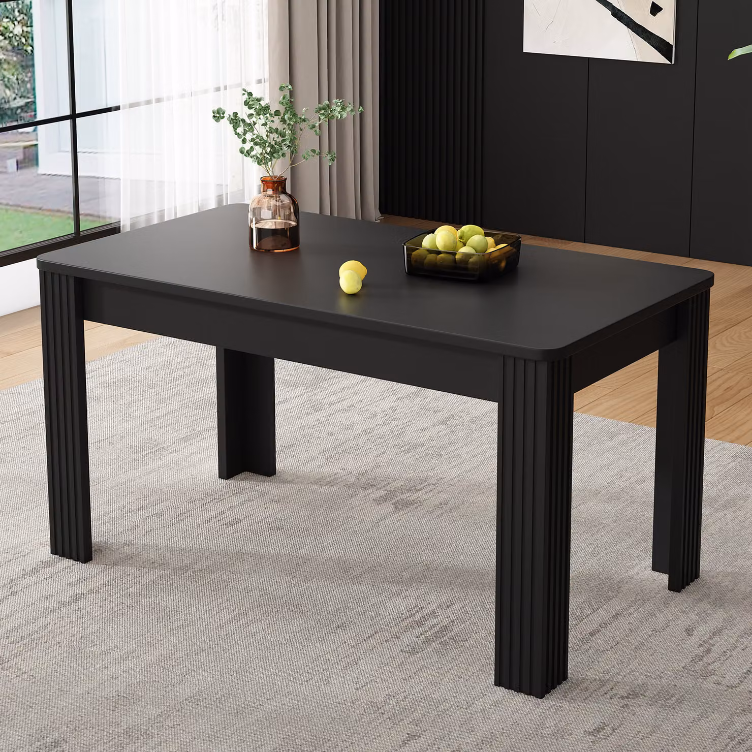 Tavolo per sala da pranzo rettangolare Flieks, tavolo da pranzo, tavolo da cucina con gambe in legno, tavolo per sala da pranzo soggiorno, 117x68x75cm, nero