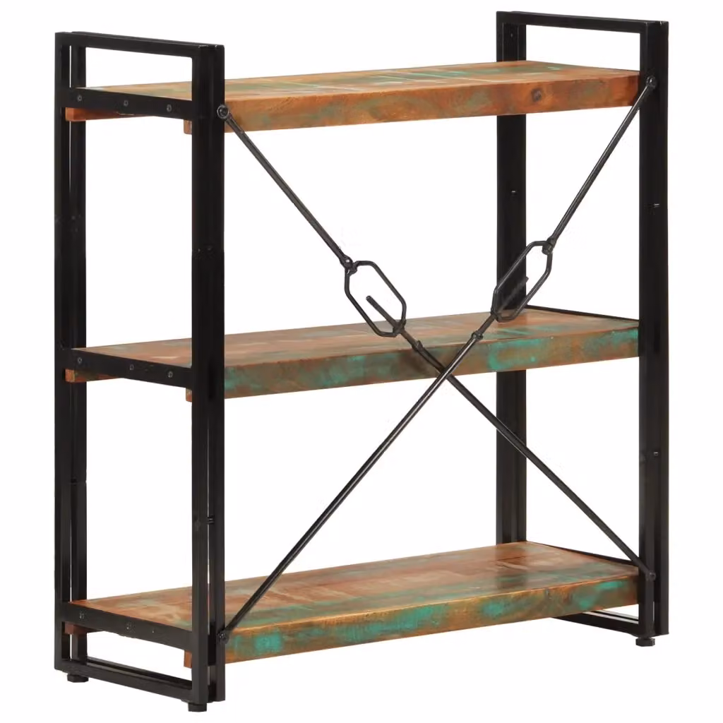 Libreria Design Mania in stile industriale con 3 livelli in legno massello e ferro, colore marrone, L 77 cm x P 30 cm x H 80 cm – 2