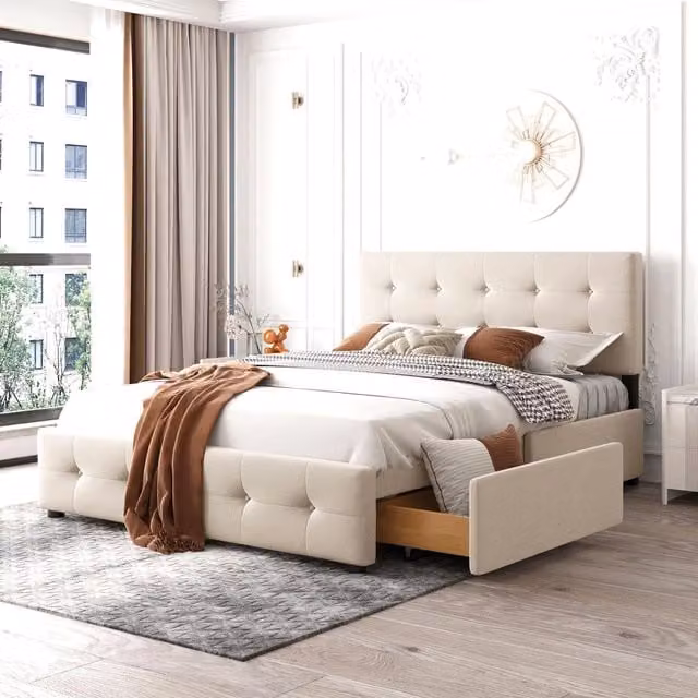 letto imbottito velluto beige 140 x 200 cm