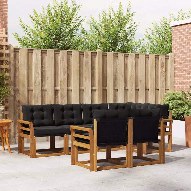 Set di divani da esterno vidaXL 7 pz in legno di acacia con cuscini, marrone e nero