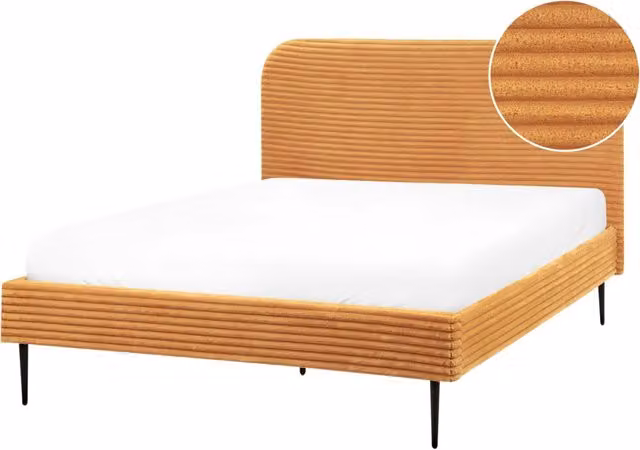 Letto arancione velluto a coste testiera con rete a doghe 140 x 200 cm design minimalista