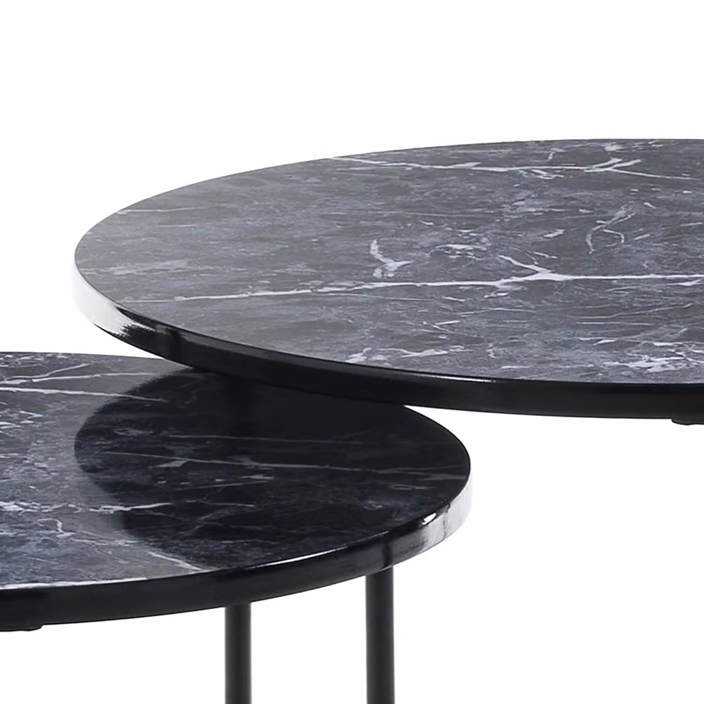 Set di 2 tavolini OMAHA Oresteluchetta con piano in vetro effetto marmo e struttura in metallo nero – 2