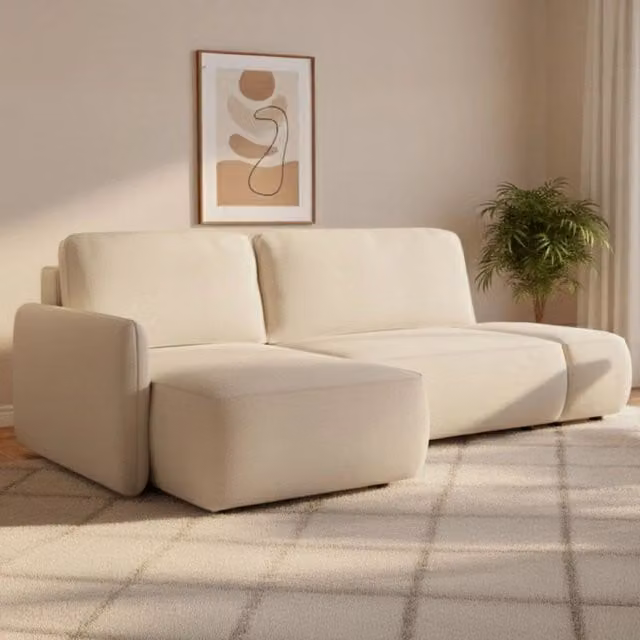 Rezzo, Divano Letto con Penisola Contenitore L-Shape Bianco, L: 229 cm, P: 148 cm