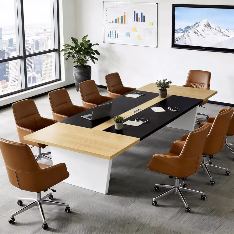 Tavolo da conferenza per ufficio, dimensioni 200x100x74 cm, colore nero e bianco, piano del tavolo spesso 2,5 cm