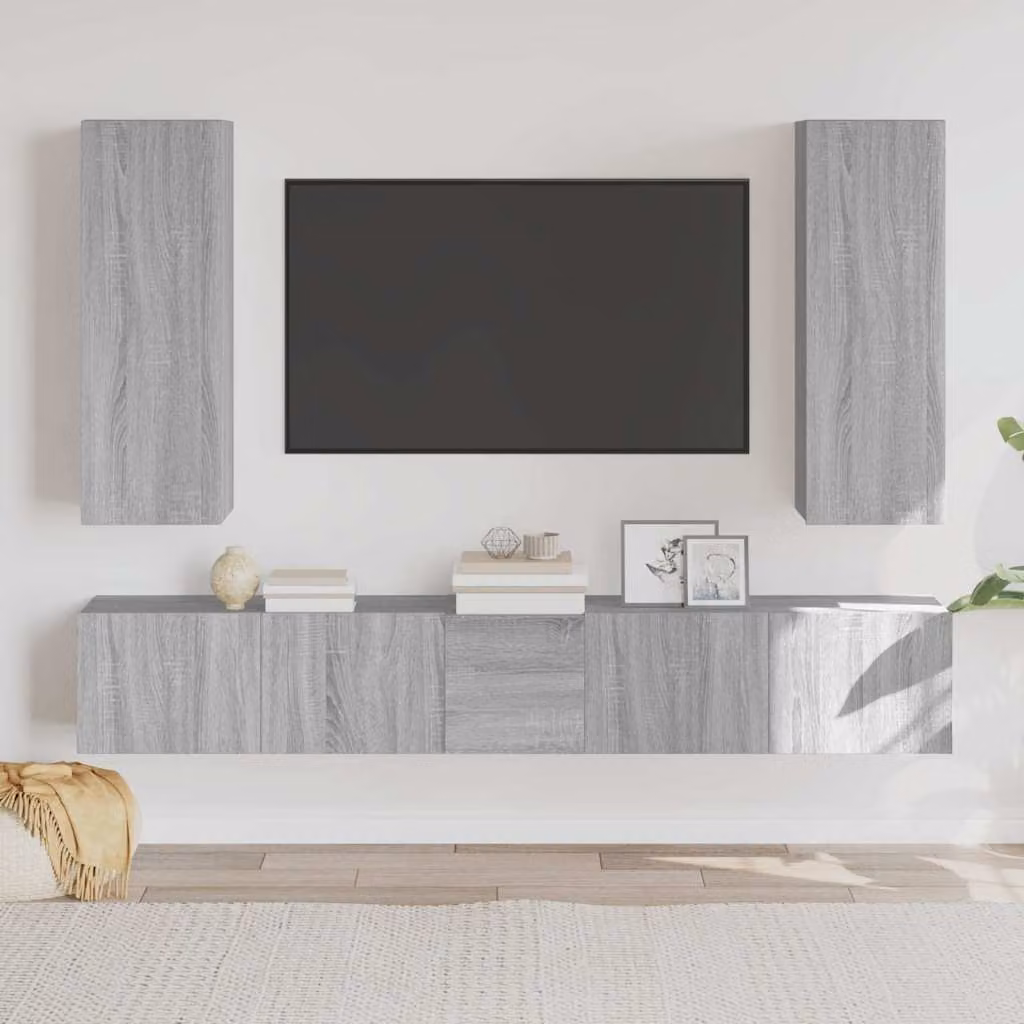 Set di mobili porta TV moderno vidaXL in legno multistrato grigio per soggiorno – 1