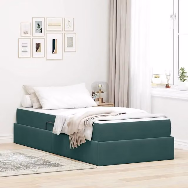 Letto con contenitore e materasso ibrido vidaXL in velluto verde, L/P/H: 200 x 100 x 43,5 cm