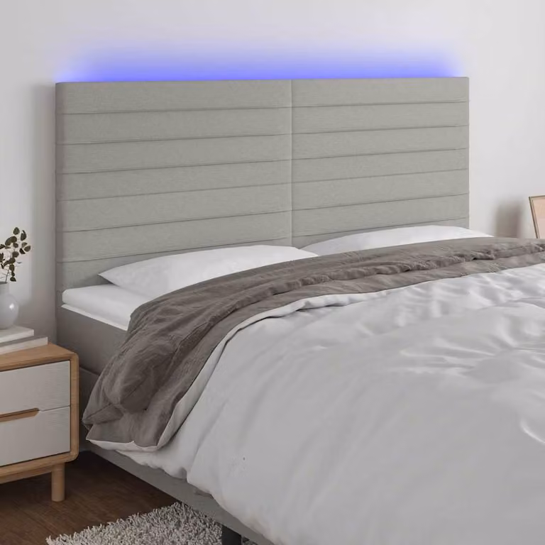 Testiera per letto vidaXL in tessuto grigio con illuminazione LED e porta USB, L 200 cm x H 118/128 cm x P 5 cm