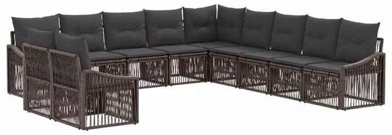 Set da giardino composto da 11 pezzi, colore grigio, realizzato in rattan sintetico