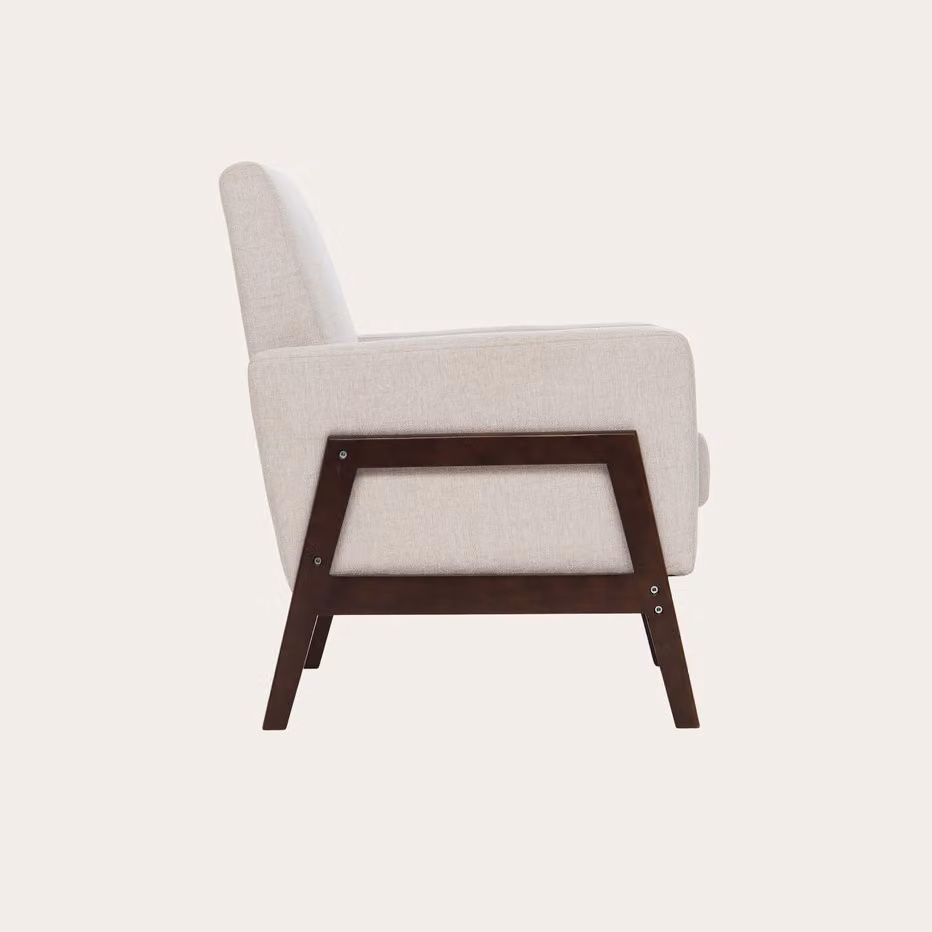 Poltrona lounge Banak beige e marrone con struttura in legno e braccioli – 2