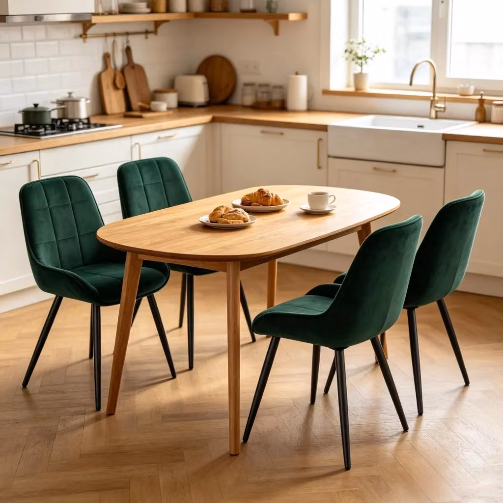 Set di 4 sedie da pranzo WISHDOR in velluto verde e nero con struttura in metallo, stile moderno, L/P/H: 47 x 43 x 81,5 cm – 2