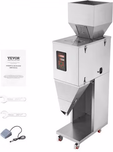 Riempitrice Automatica VEVOR in Acciaio Inox Argento per Granuli da 20 a 5000g con Pedale per Fagioli, Semi, Cereali e Tè