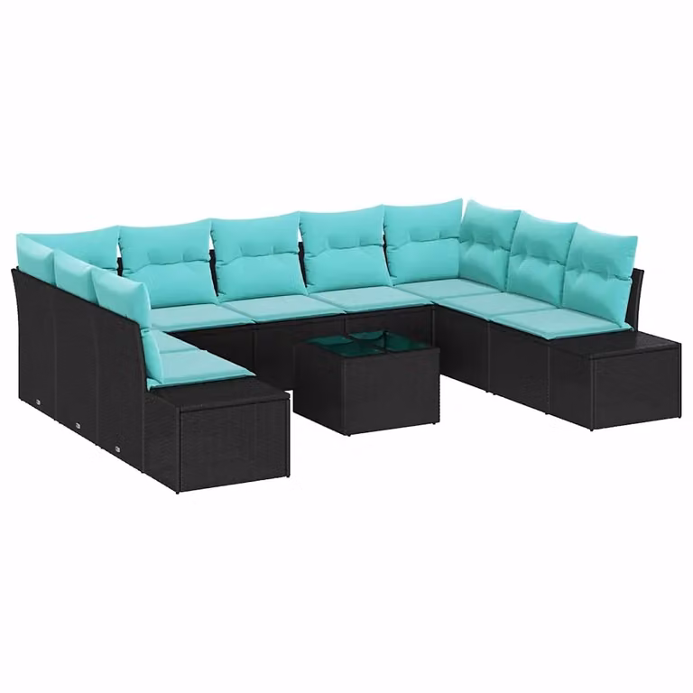 Set Divano da Giardino a Forma a U vidaXL in Polyrattan Nero con Tavolino e Cuscini