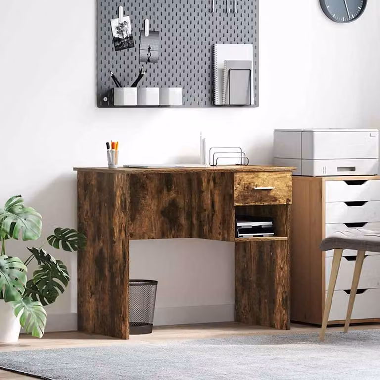 Maison Exclusive - Scrivania in legno impiallacciato noce, dimensioni 90 x 49 x 75 cm