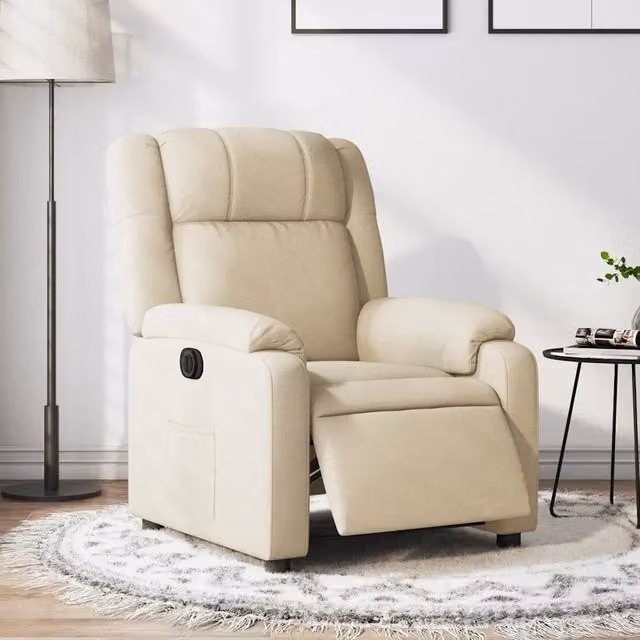 Poltrona Elettrica Reclinabile-Divano Sedia Crema in Tessuto 261774