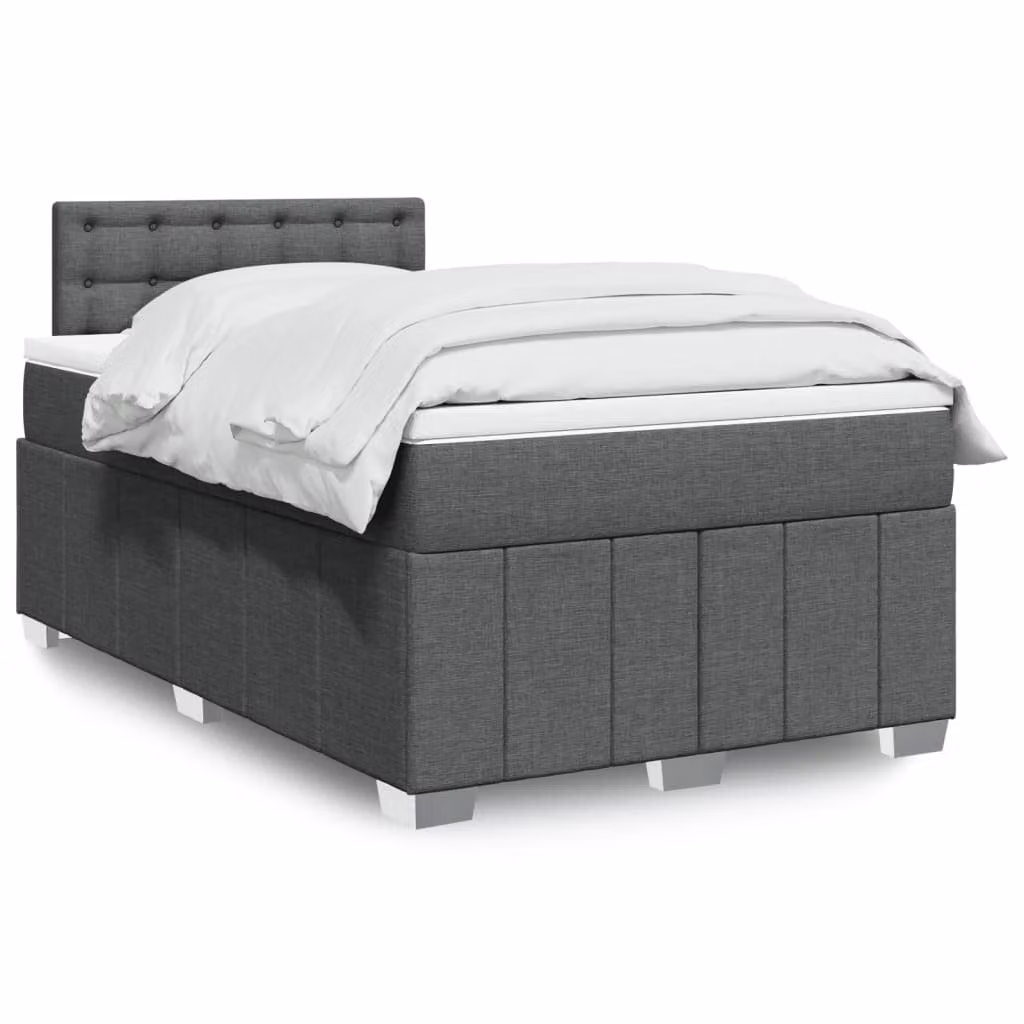 vidaXL Giroletto a Molle con Materasso Ibrido in Tessuto Grigio e Bianco L/P/H: 120 x 200 cm