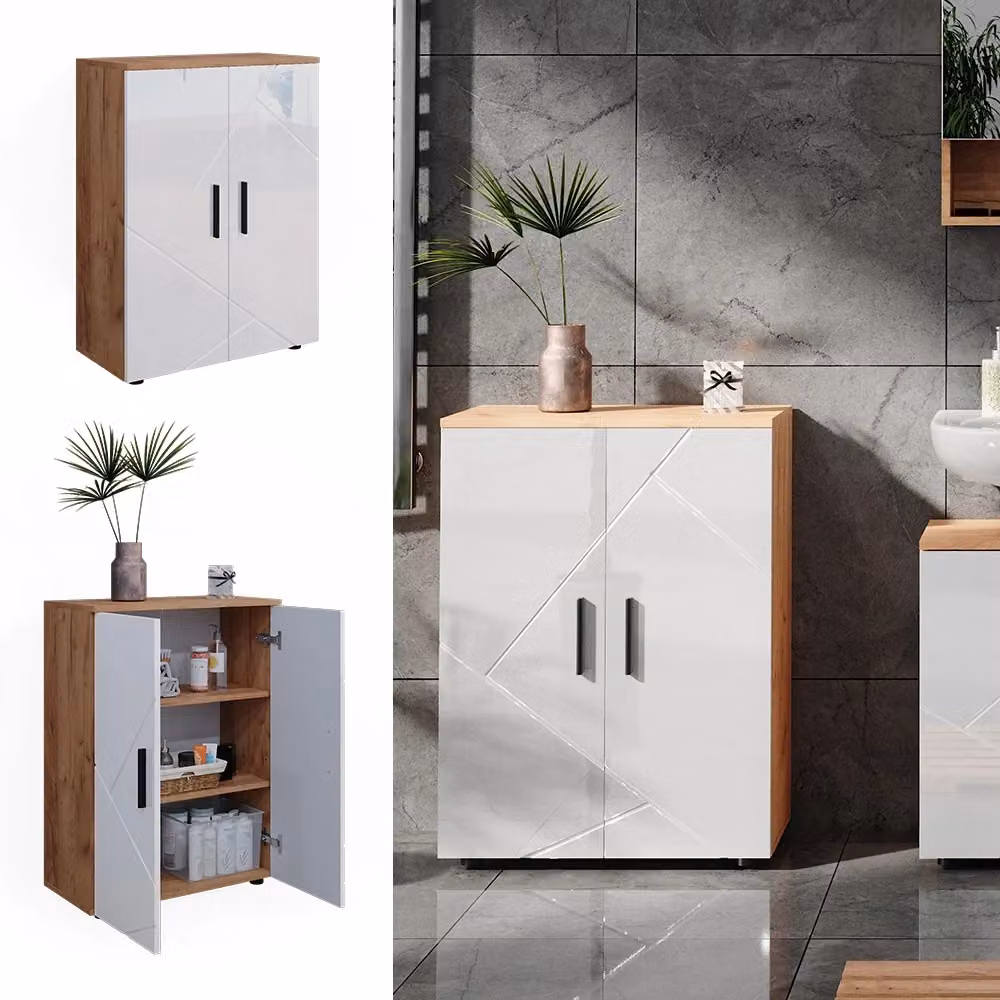 Mobiletto bagno Irma Vicco Bianco lucido e Rovere dorato L: 60 cm, H: 81 cm – 2