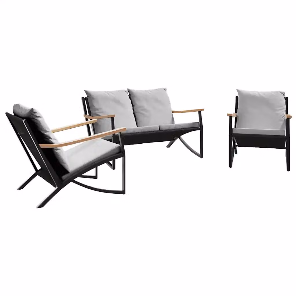 Set di mobili da balcone 3 pezzi vidaXL in metallo nero con cuscini grigi per giardino e terrazzo – 2