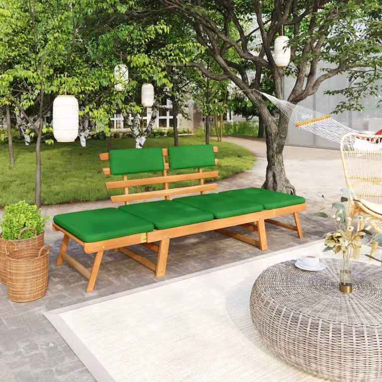 The Living Store Panca da giardino con cuscini 2 in 1 190 cm in legno massiccio di acacia