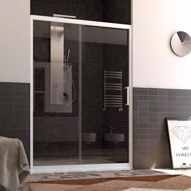 Porta Doccia a Nicchia FORTE Modello Glax 1 con Anta Scorrevolente in Vetro Trasparente e Profilo Bianco, L: 110 cm, H: 200 cm